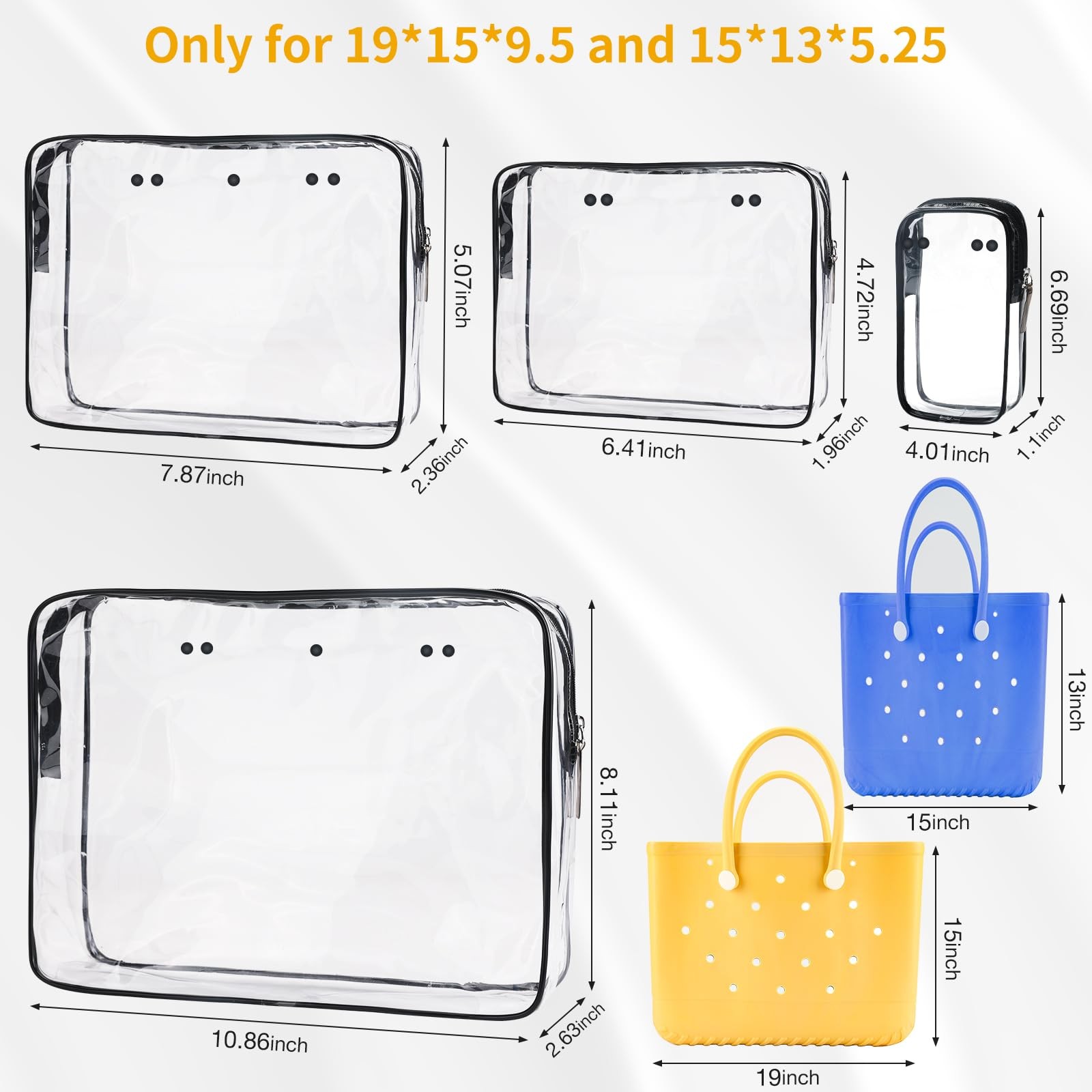 DABASHAN 4 Packs Clear Bogg Beach Tote Bag Accessories suitable for Black