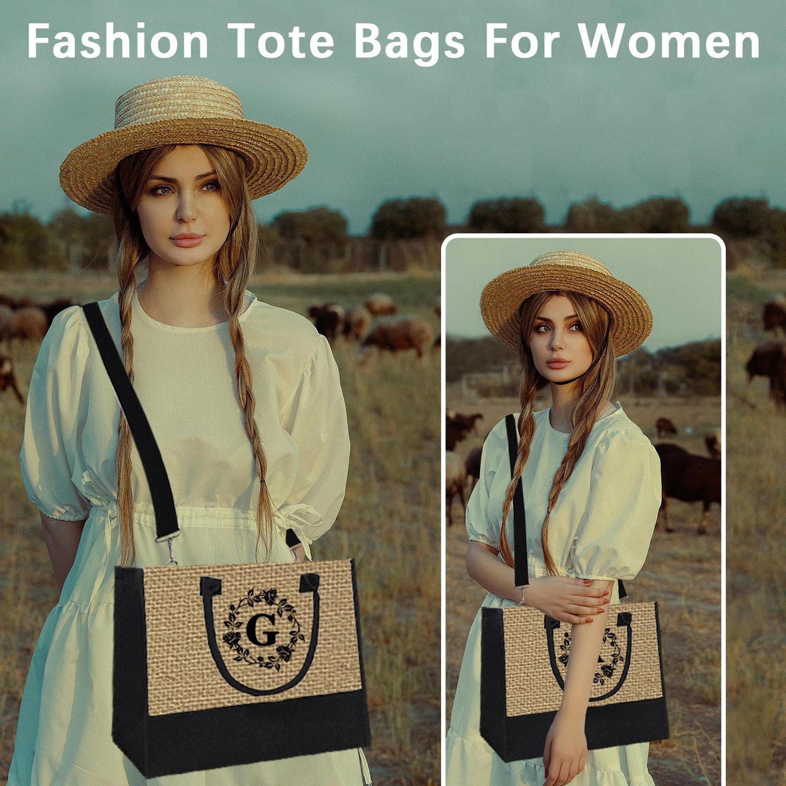 Monogrammed Tote Bags, 3Pcs Birthday Gifts for Women Initial Personalized Jut…