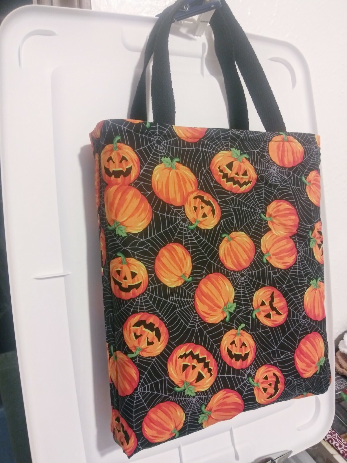 Small Halloween Tote Bag completely reversible 13″ x 11″ x 2″ plus 7″ handle