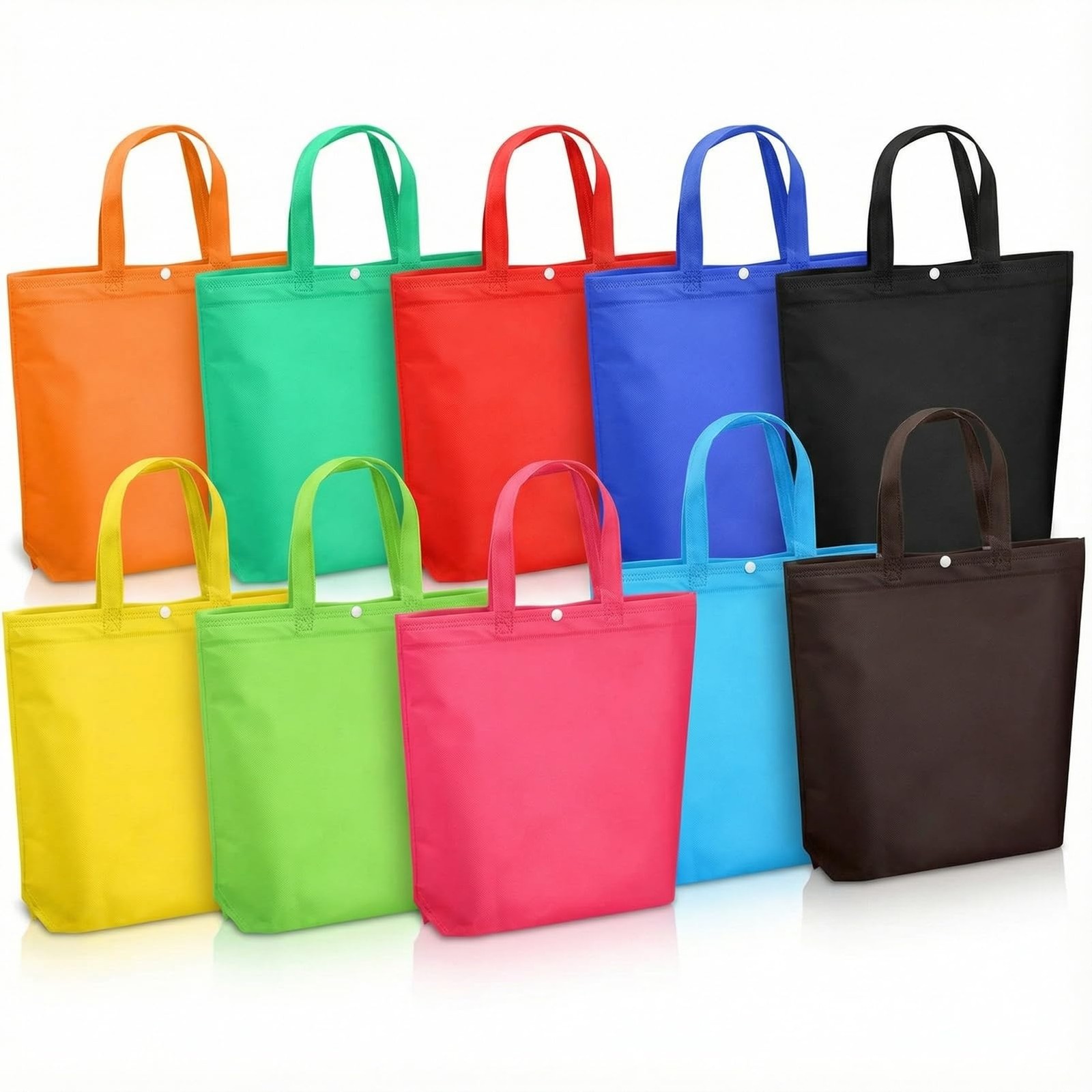50 PCS Foldable Reusable Grocery Shopping Tote Bags Snap Closure Assorted Colors