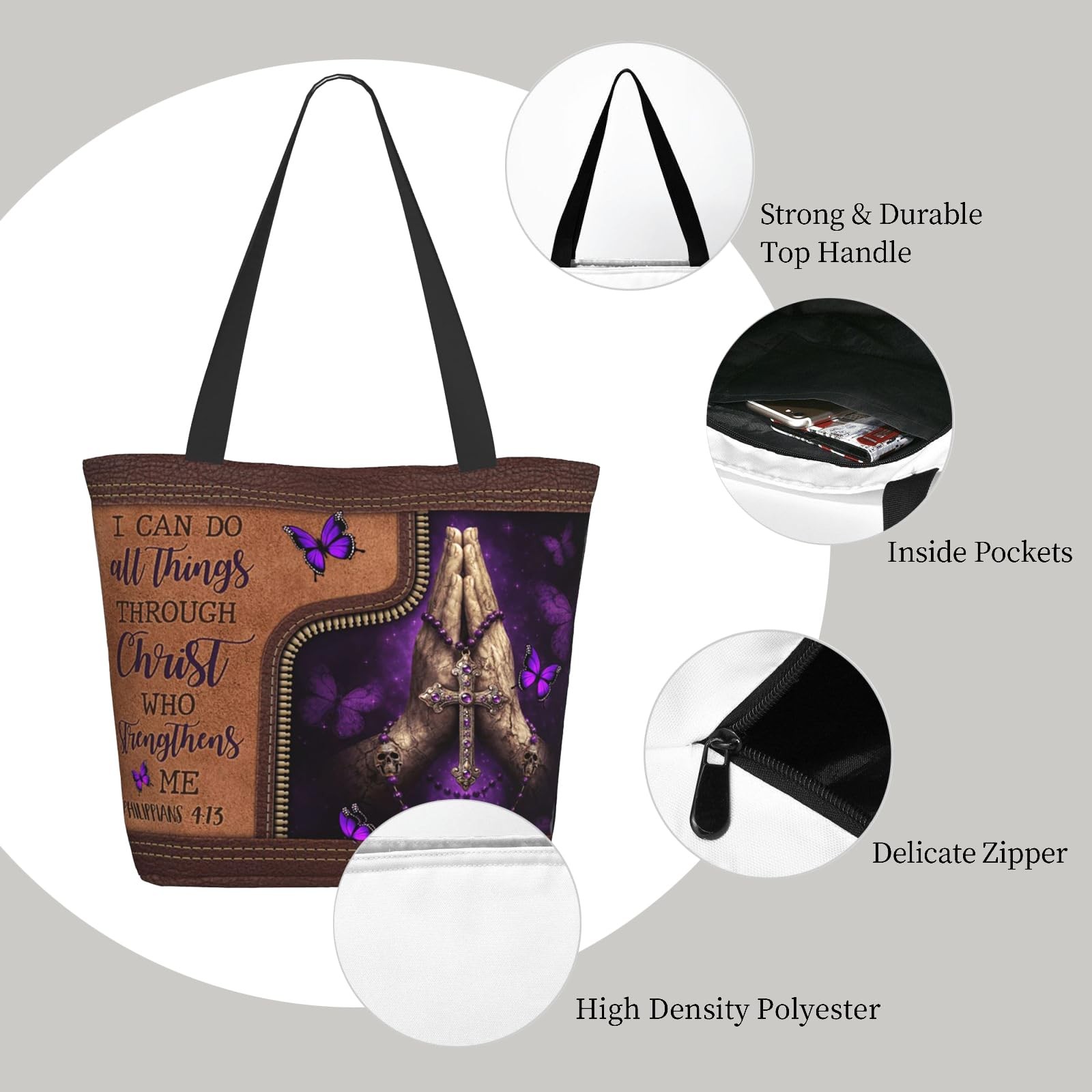 Christian Gifts for Women Christian Bible Verse Reusable Shopping Tote Bag wi…