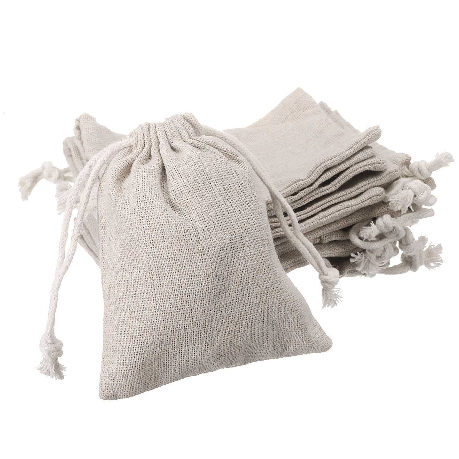 12pcs Cotton Storage Bags 3.9″ x 4.7″ Canvas Drawstring Bag, Beige