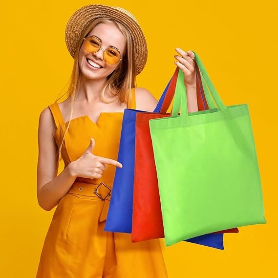 100 Reusable Canvas Tote Bags 15”x16” with Handles – Bulk Pack
