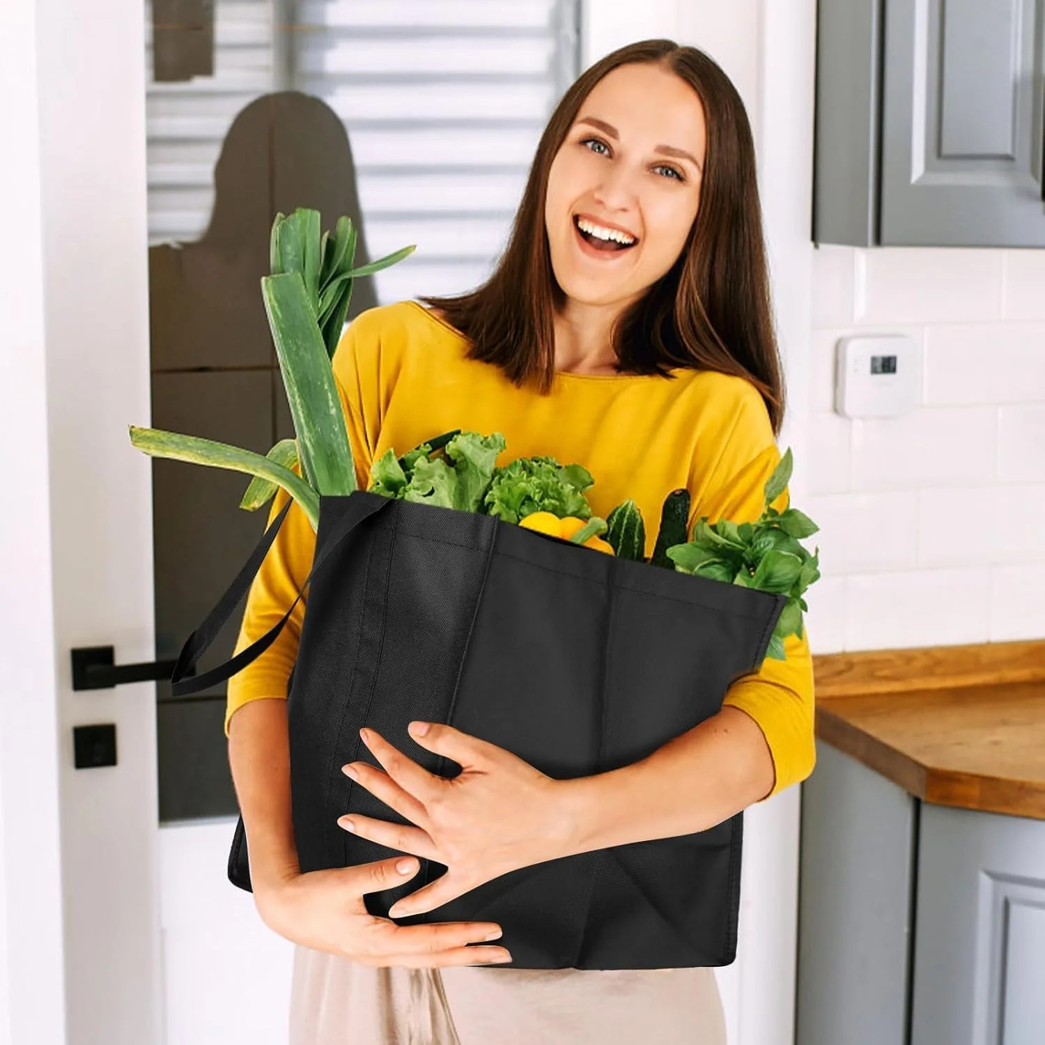 WISELIFE Reusable Grocery Shopping Bags 10 Pack Large Foldable Tote Bags Bulk, E