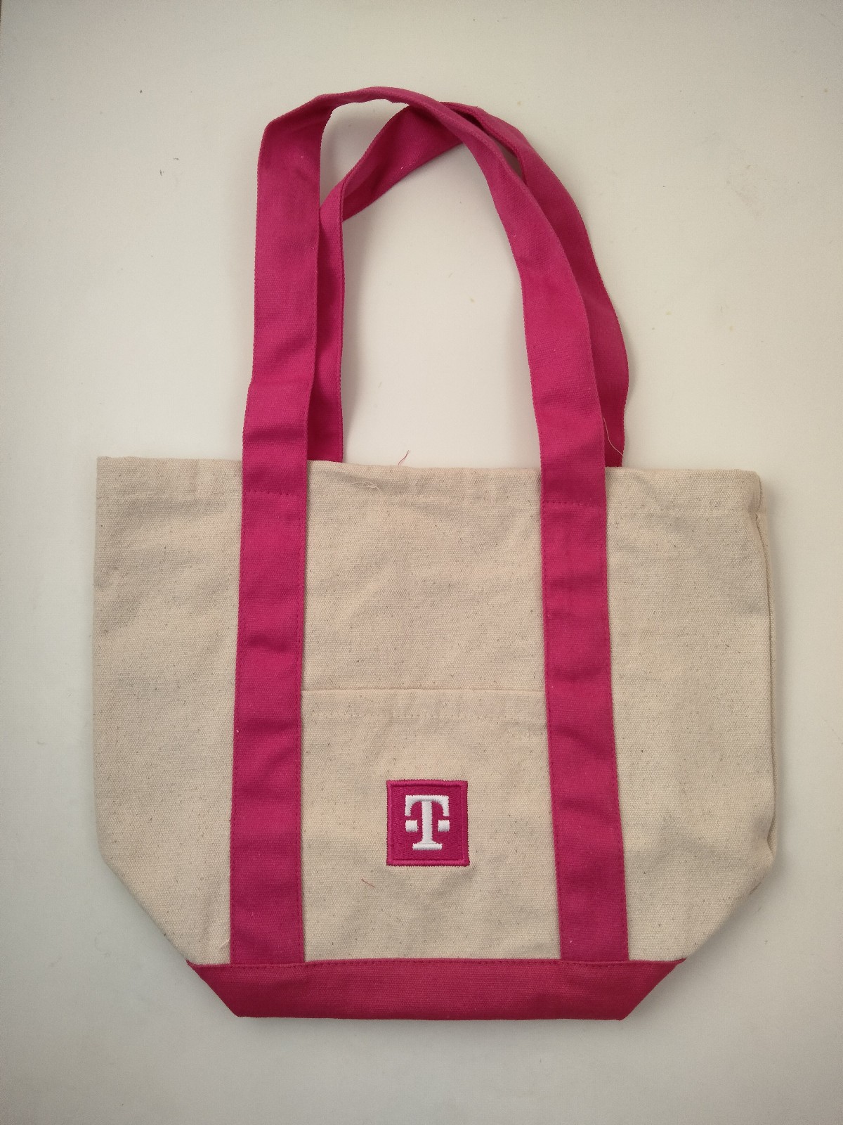 Tote Carry Bag, T-Mobile® Branded Swag, Off-White w/ Magenta Straps, 100% Cotton