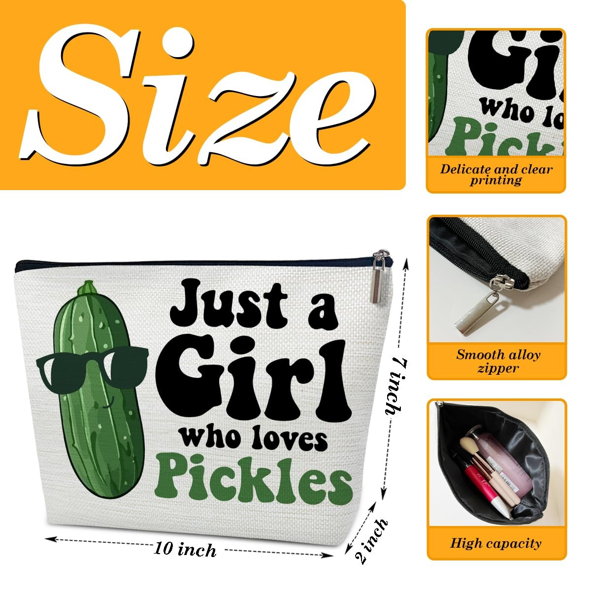 Just A Girl Pickle Gifts – Makeup 10 inches x 2 x 7 inches, green