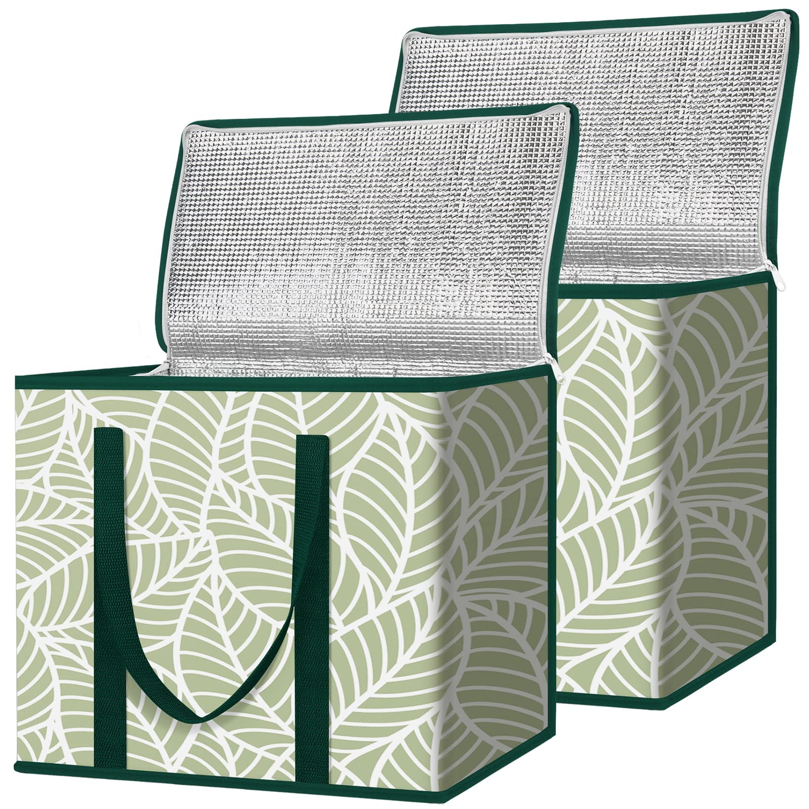 2 Pk Insulated Grocery Bags, 16x9x13, Collapsible Cooler, Antique Foliage Design