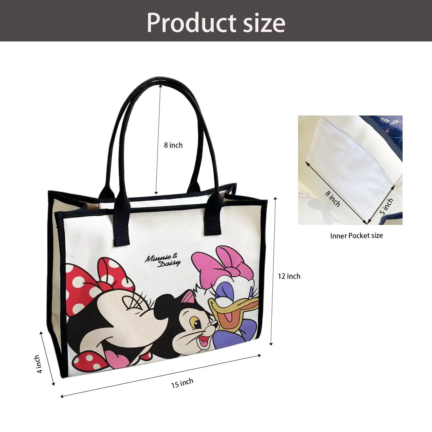 Cute Canvas Tote Bag with Zipper & Inner Pocket, Reusable Gift Bag for Women,…