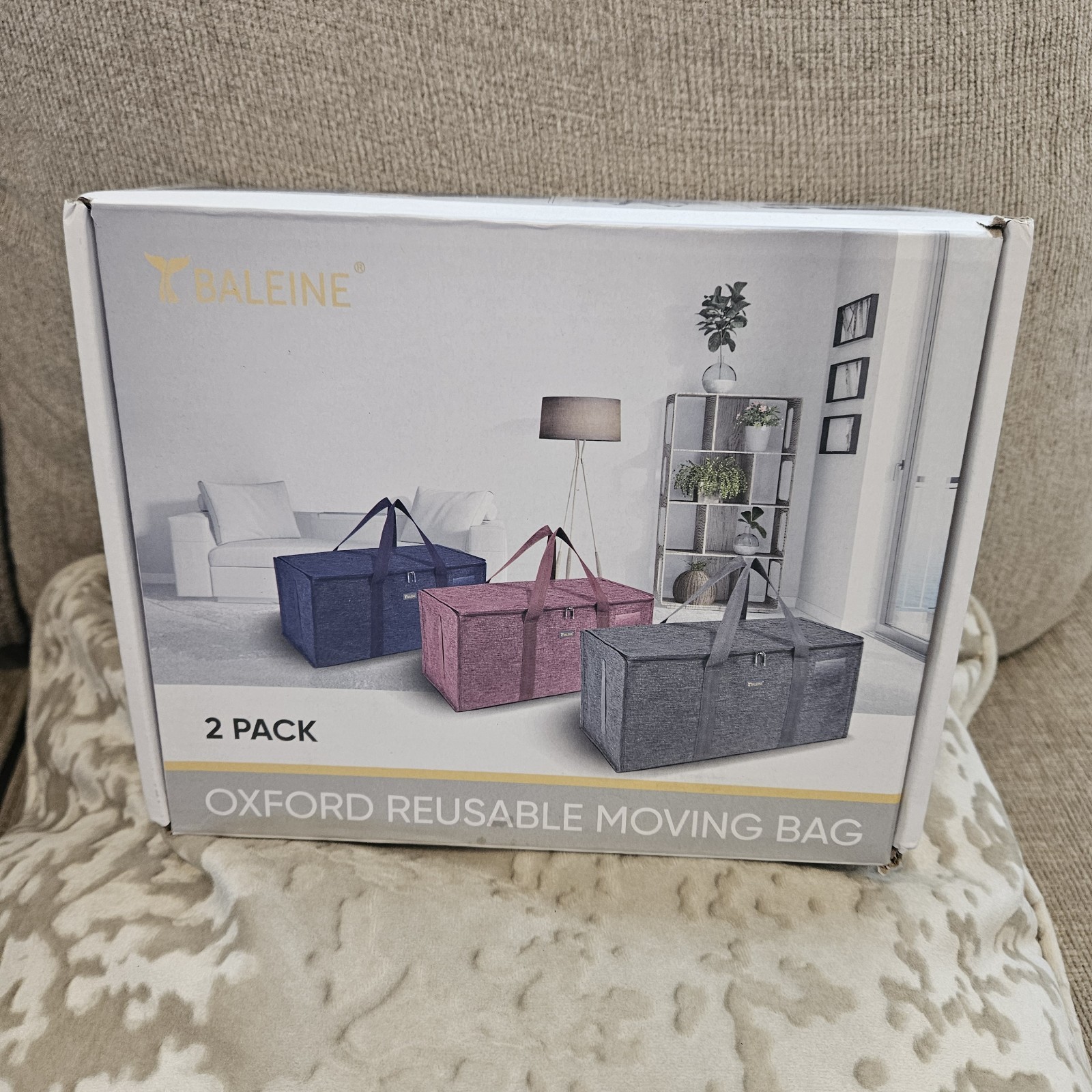 2 Pk Reusable Moving Bags Lemon Print, NEW