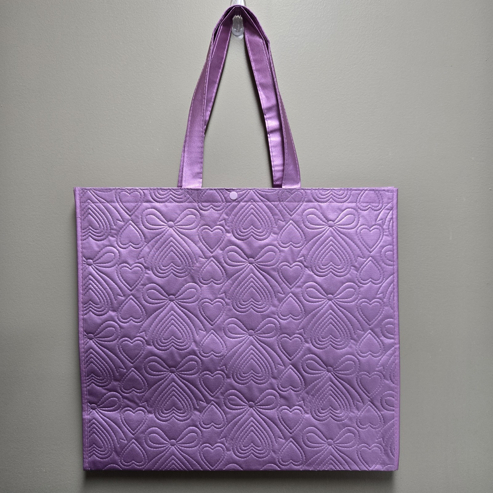 TJ MAXX Beautiful Lilac Quilted Bows Heart Large Reusable Shopping Tote Eco Bag