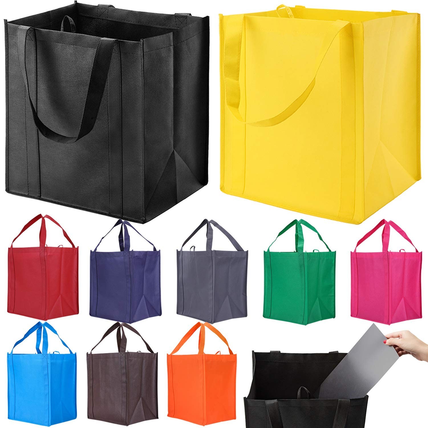 Reusable Shopping Totes, 10 Pack, Holds 40 Lbs, Durable Handles, Multicolor
