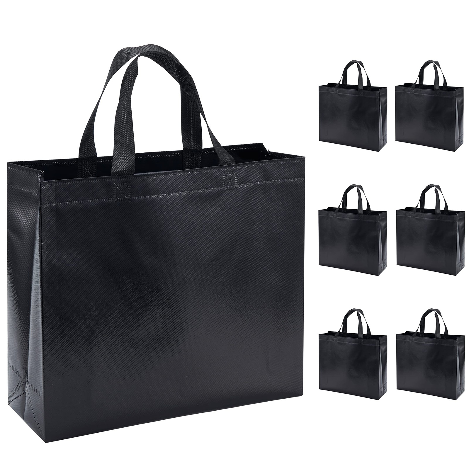 6 PCS Reusable Large Gift Bags Handles Party Wedding Birthday Gift Wrap Black