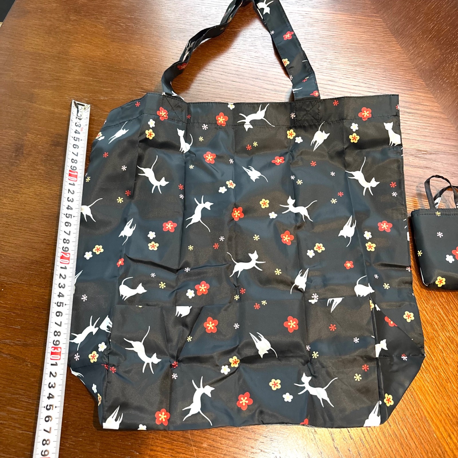 Kurochiku Japanese Eco Bag Set of 2 Foldable Shopping Bags Floral Cat Pattern