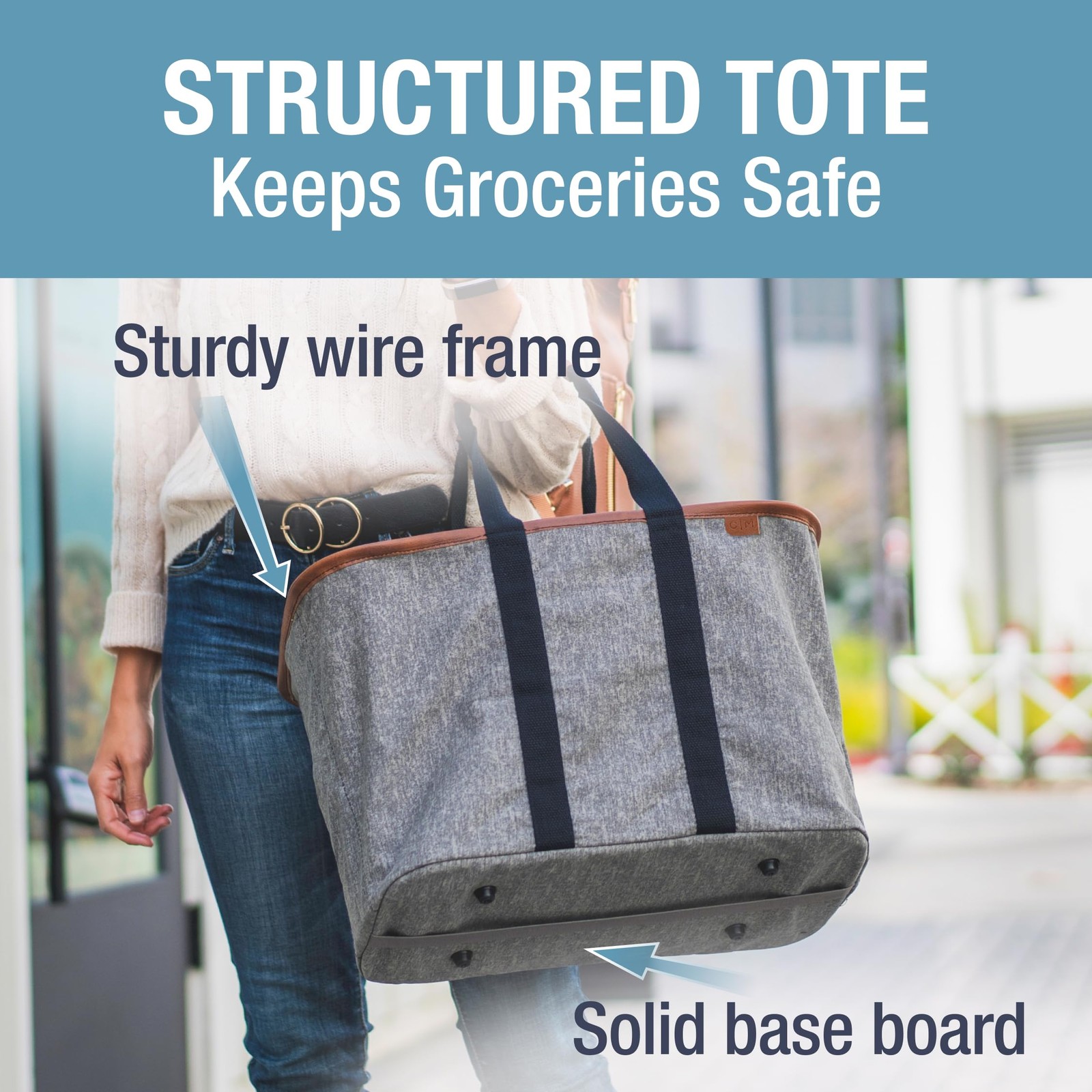 CleverMade Collapsible LUXE Tote, 30L Foldable Grocery 30L, Heather Gray