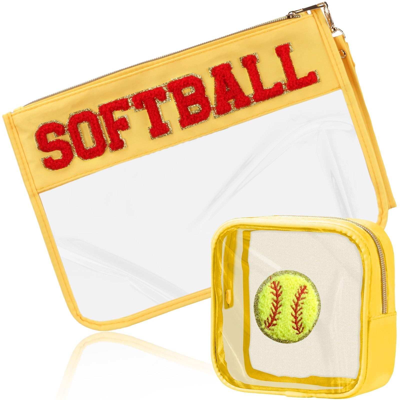 BuyCard 2 Pcs Softball Gifts Makeup Bag with Chenille Letter SOFTBALL-Yellow