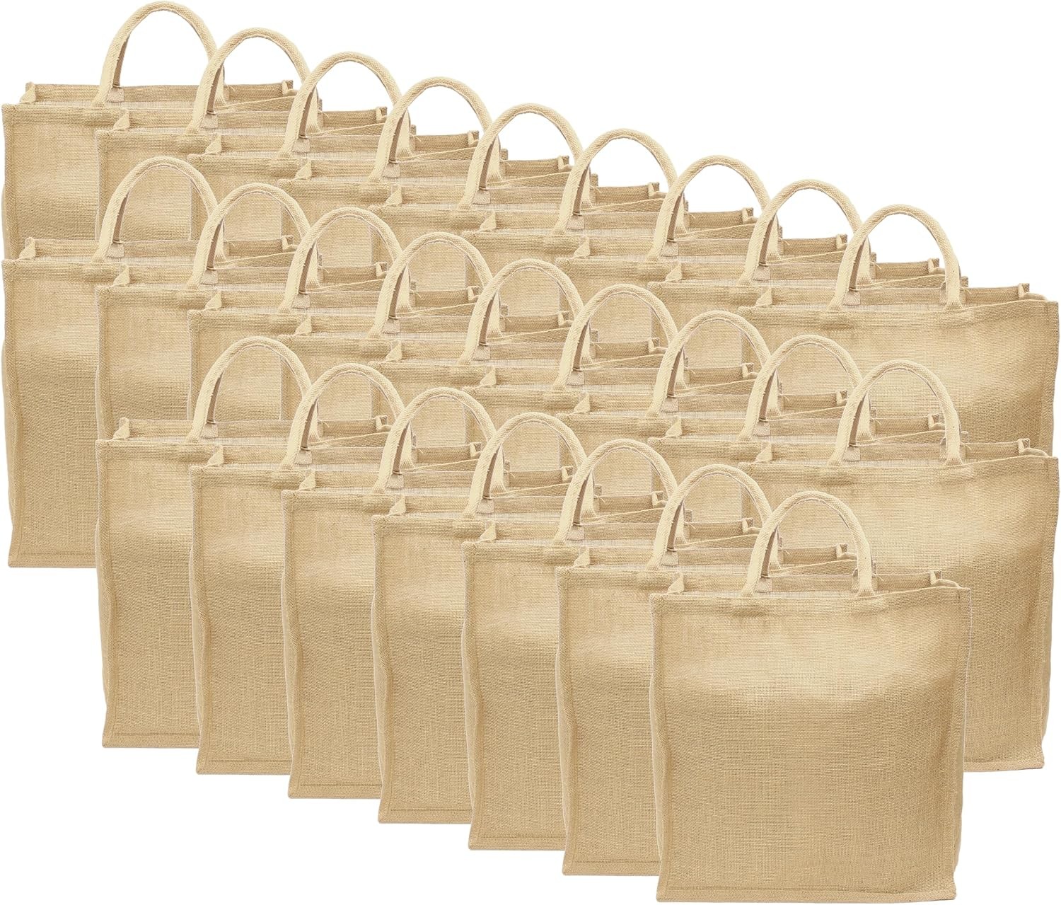 Jute Burlap Shopping Bags – 16″ x 17″ x 8″ – Reusable Travel Tote Bags – 16×17