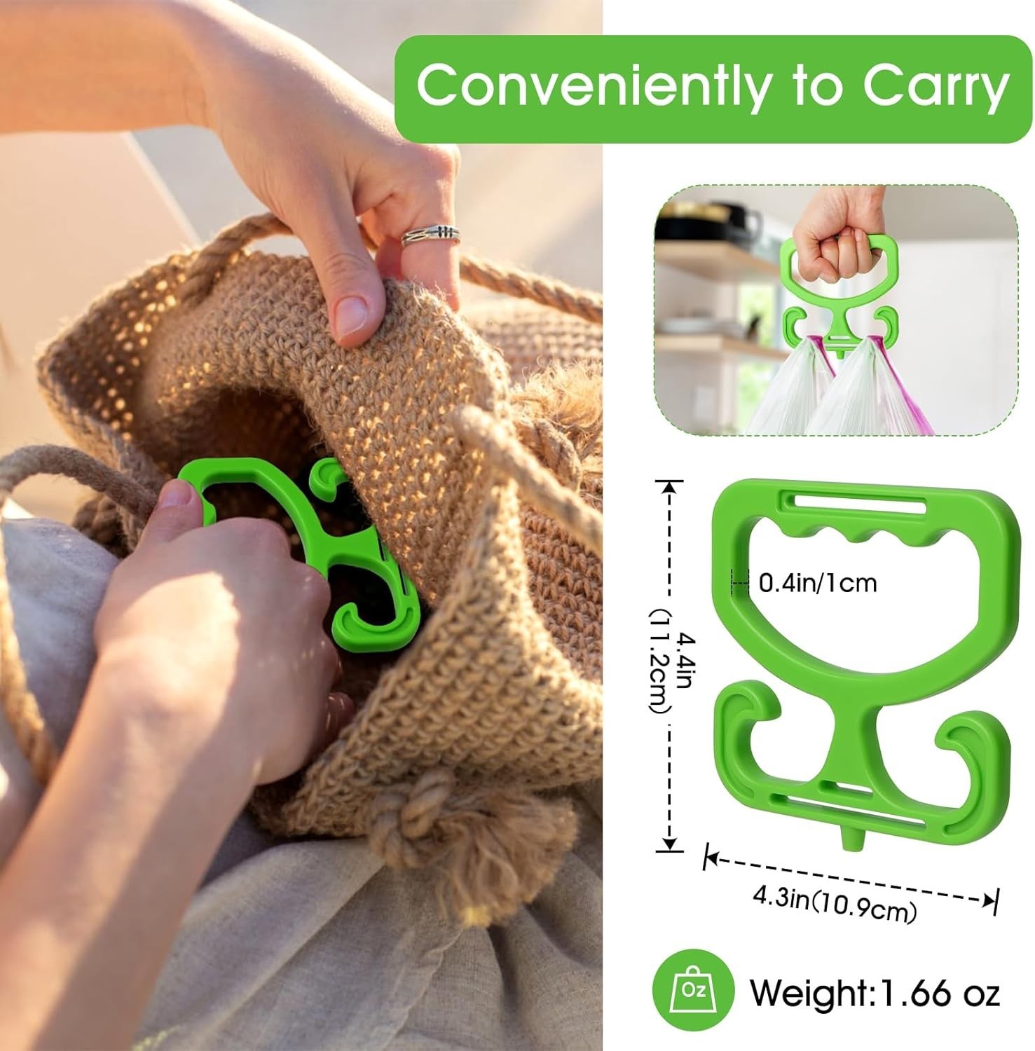 Heavy Duty 2 Pack Grocery Bag Carrier – Comfortable Grip, Holds 80 lbs. Green