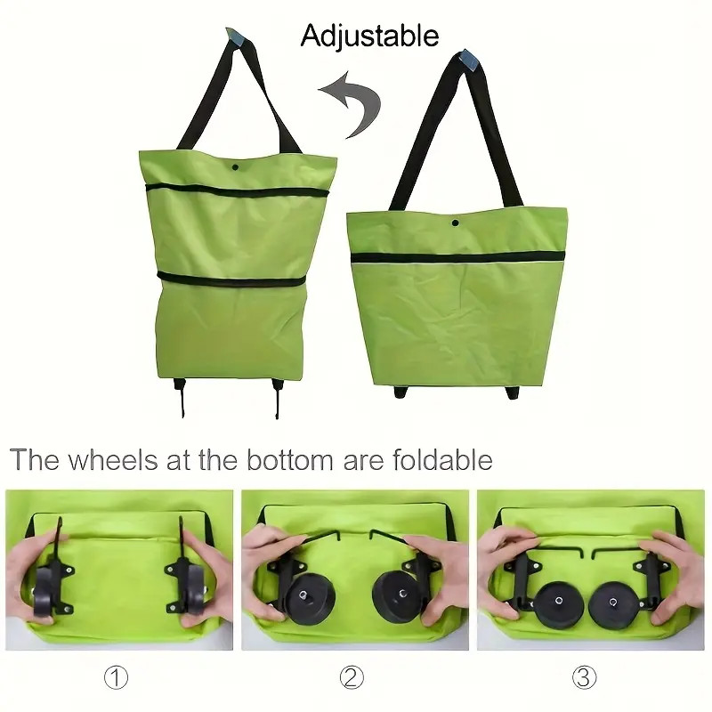 1x Collapsible Shopping Grocery Bag with Wheels Rolling Tote Large Reusable Bags
