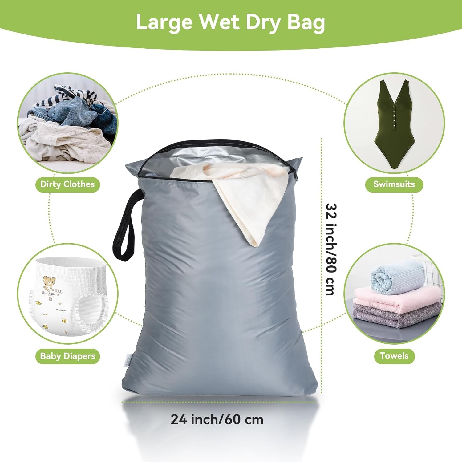 2Pcs Exlarge Wet Bag 24×32 inch Reusable Waterproof Wet Dry Bag with Zipper H…