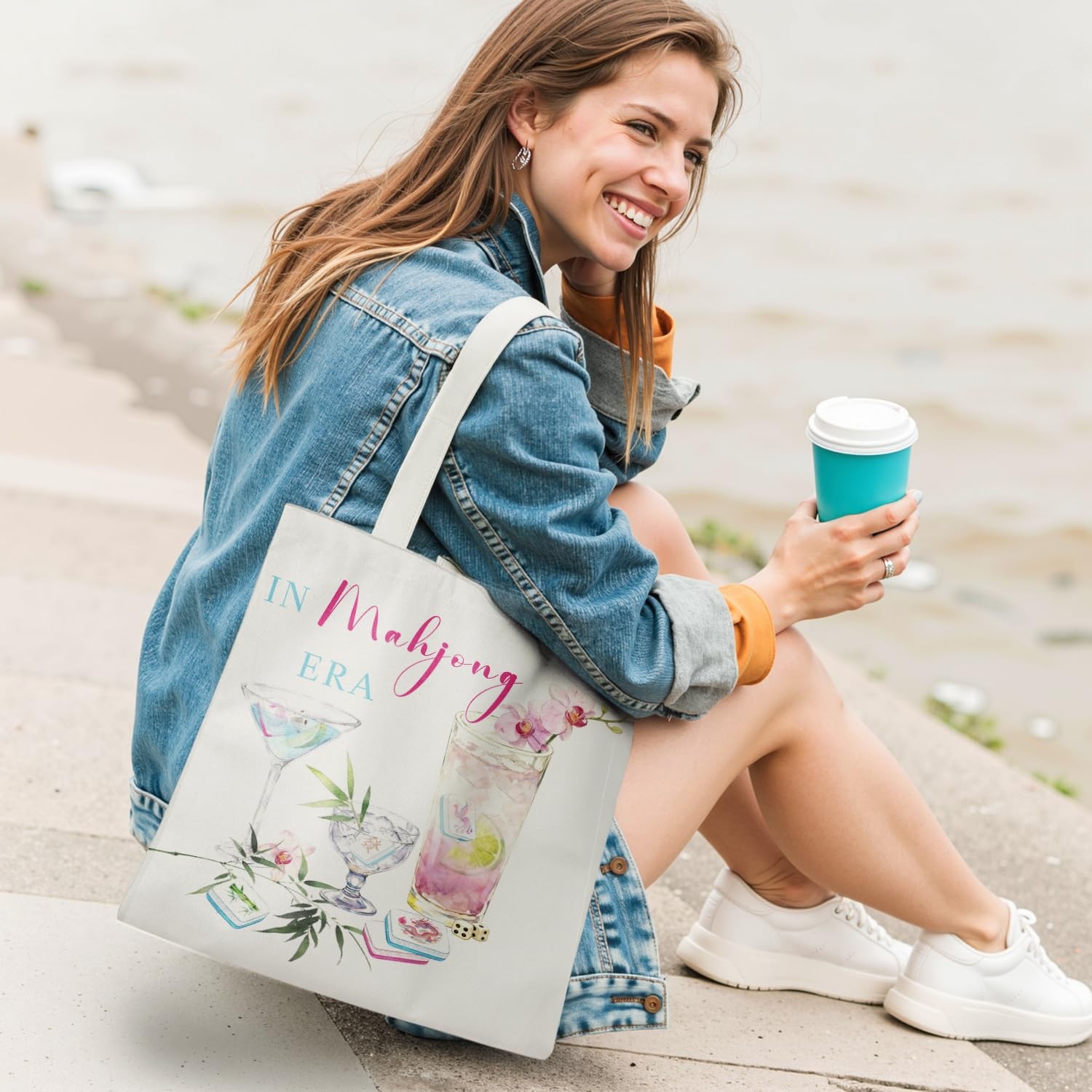 Chinoiserie Cocktail Mahjong Tote Bag, Mahjong Gifts for Women Canvas Tote Ba…