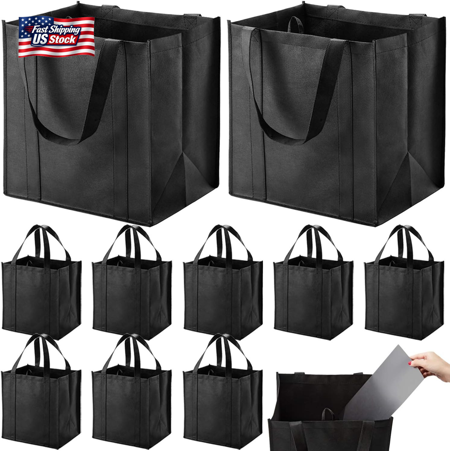 NERUB Set of 10 Reusable Grocery Bags Heavy Duty Shopping Bags Large Grocery Tot