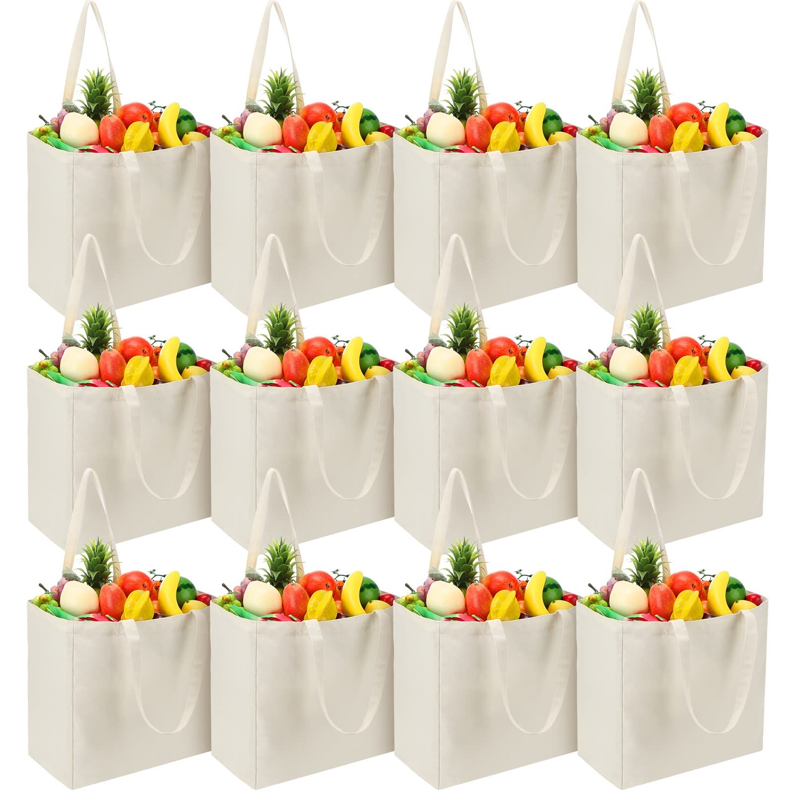 12 Pack Canvas Grocery Bag Large Blank Shopping Tote Bags Reusable Pouches Bu…