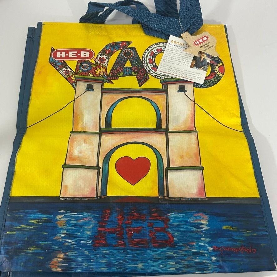 H-E-B Waco Reusable Shopping Tote Bag Local Artist Patti Schermerhorn 15″x13″