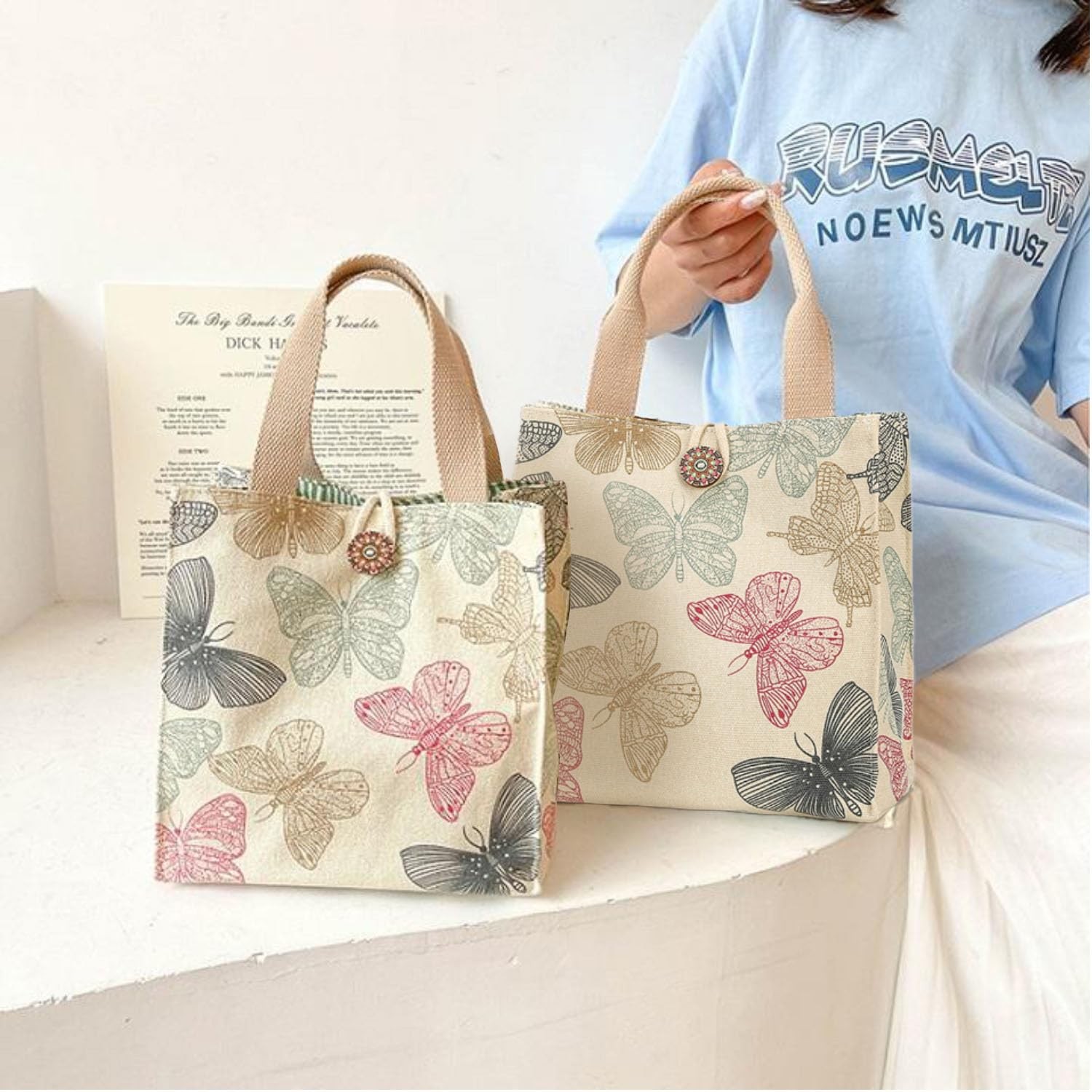 Canvas Tote Bag for Girls and Women, Cute Small Reusable Mini Bag, Aesthetic …