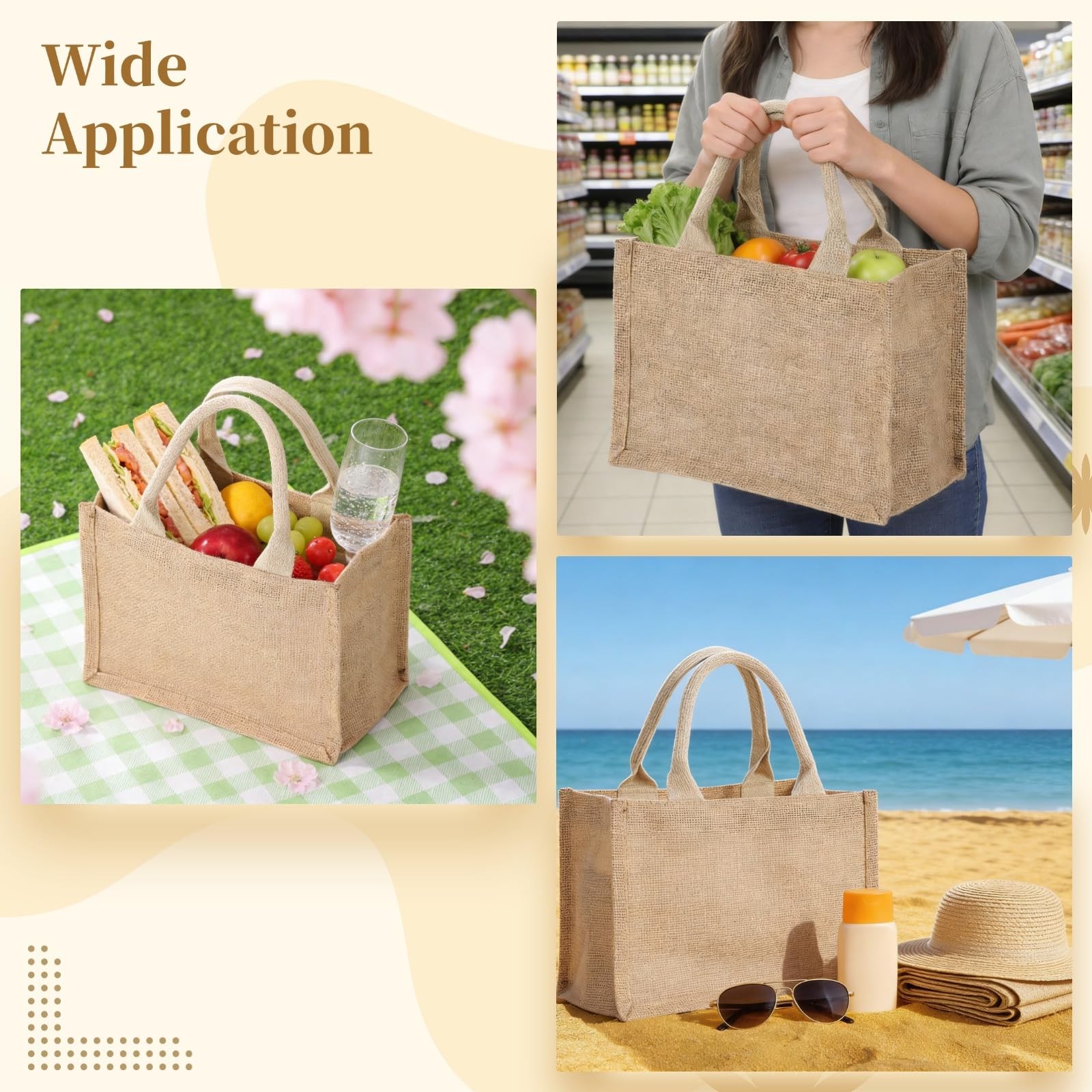 5 PCS Burlap Tote Bags, Natural Jute Reusable Present Bags with Handles, Blan…