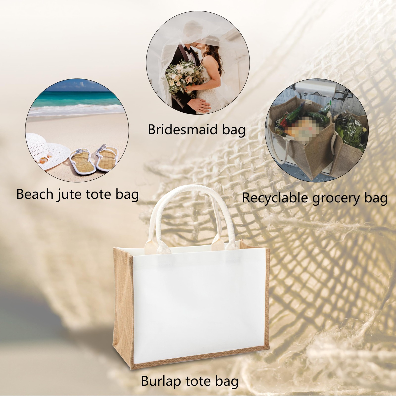 3 Pack 14.5×6.7×10.2 inch Jute Burlap Tote Bags with Handles for Shopping