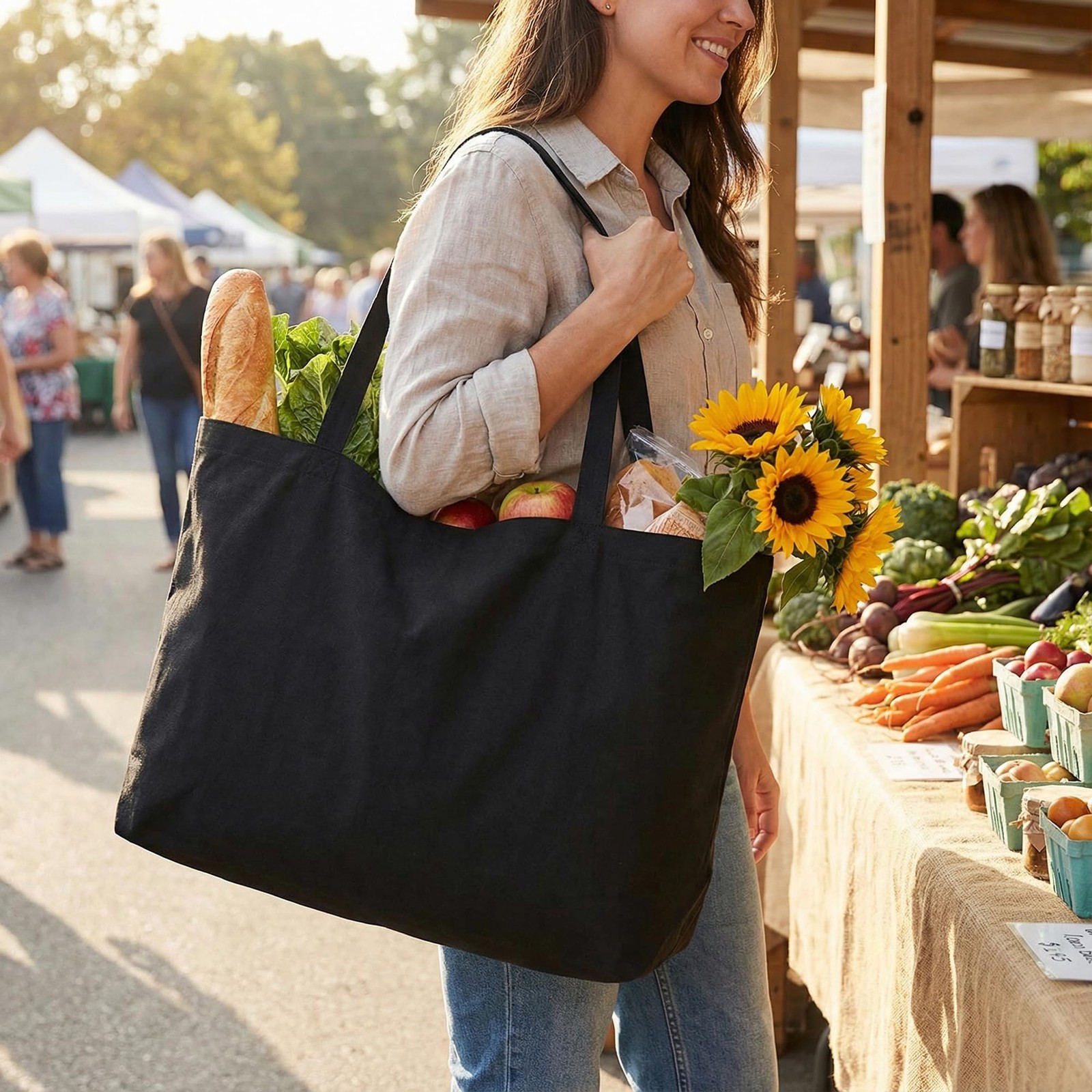BasicList Extra Large Canvas Tote Bag – Big Reusable Grocery Shopping Heavy D…