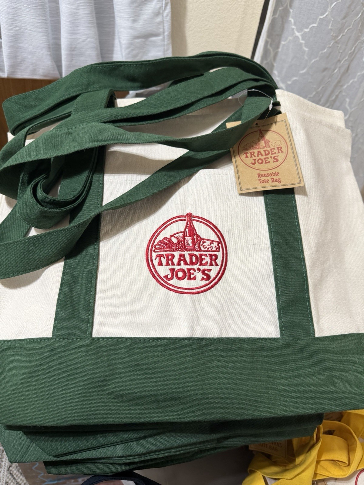 Trader Joe’s Limited Holiday Canvas Reusable Tote Bag Multicolor Solid Plain 4pc