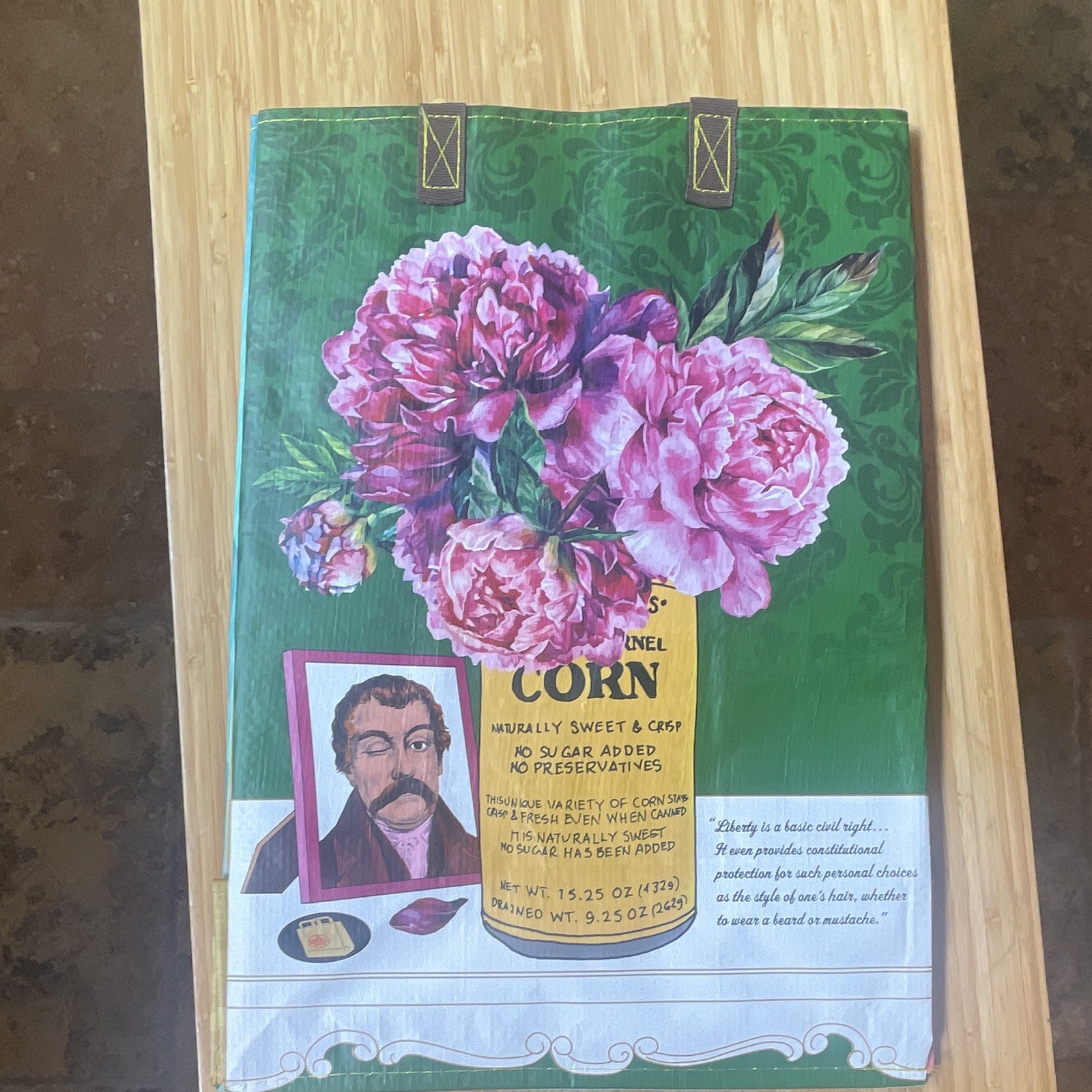 Large Reusable Shopping Bag Tote Floral Green Pink 16x11x6 in 1 Pack