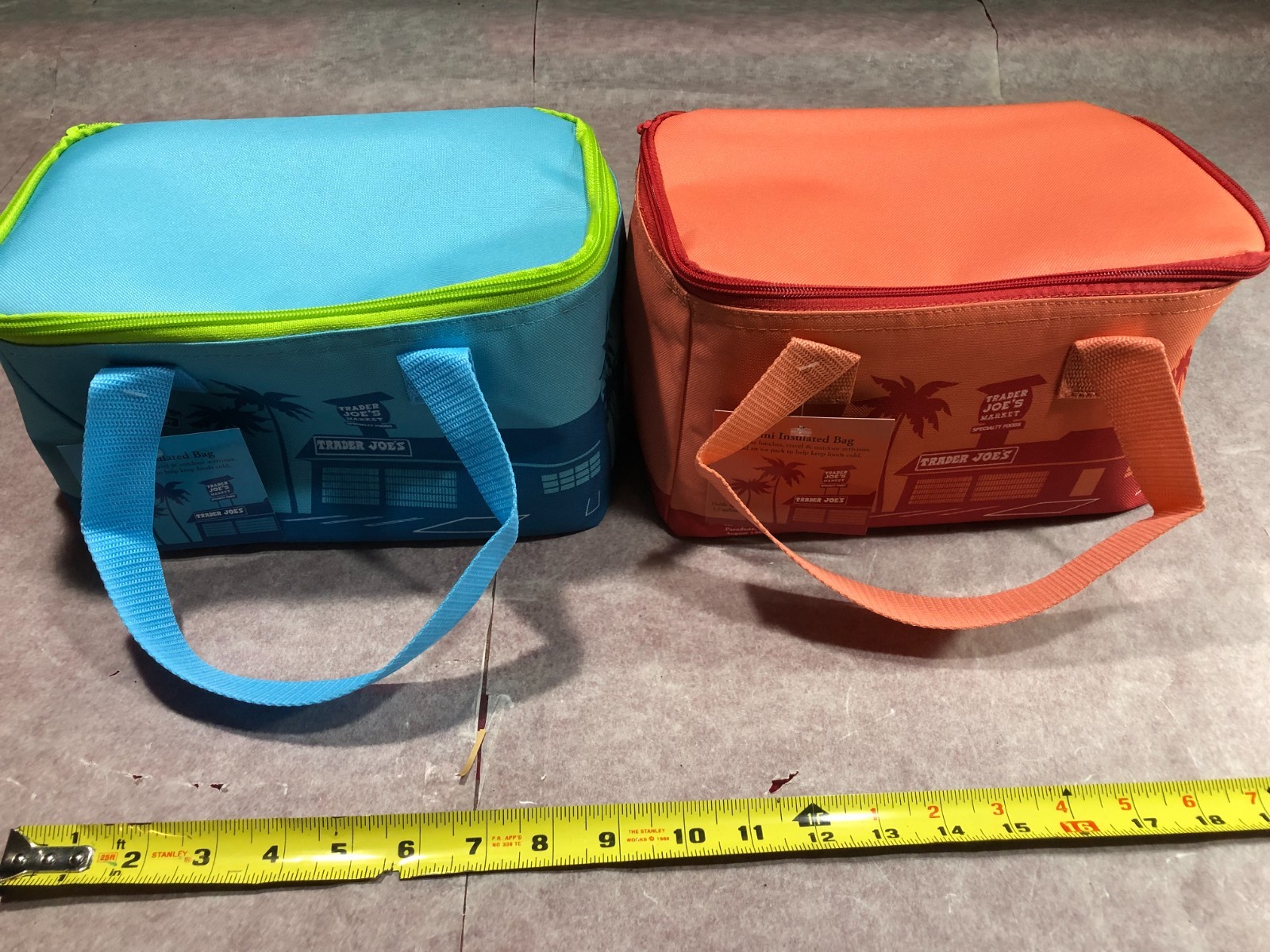 Trader Joe’s Mini Insulated Bag Blue Peach 2 Bags Tote New Lunch