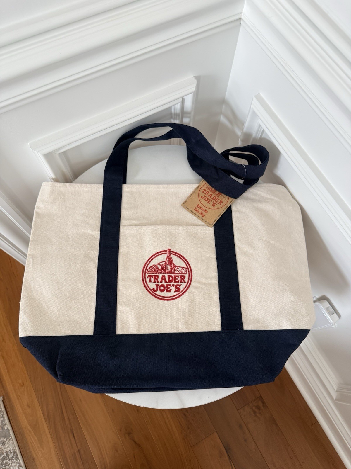 💙Trader Joe’s Canvas Tote Bag LARGE CLASSIC NAVY BLUE NWT 🚚 Ship Fast!
