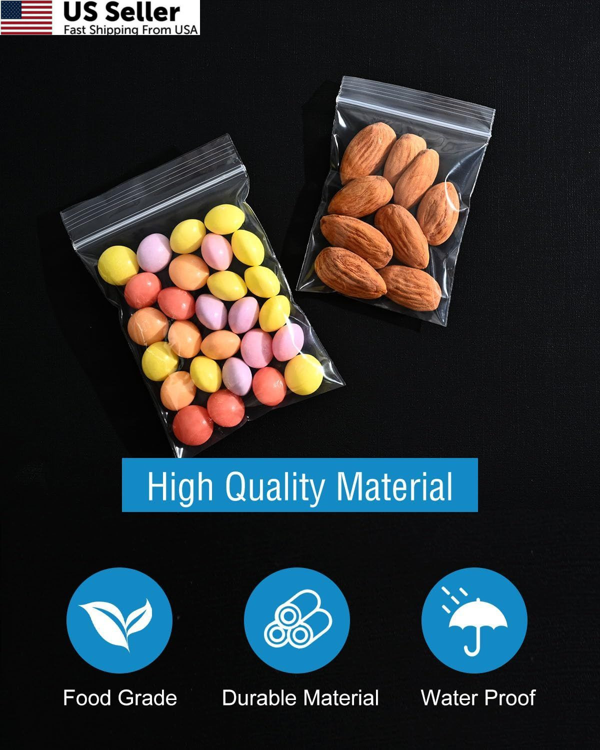Small Plastic Bags Resealable Clear Poly Storage Jewelry 500 Pcs 4 Sizes New USA