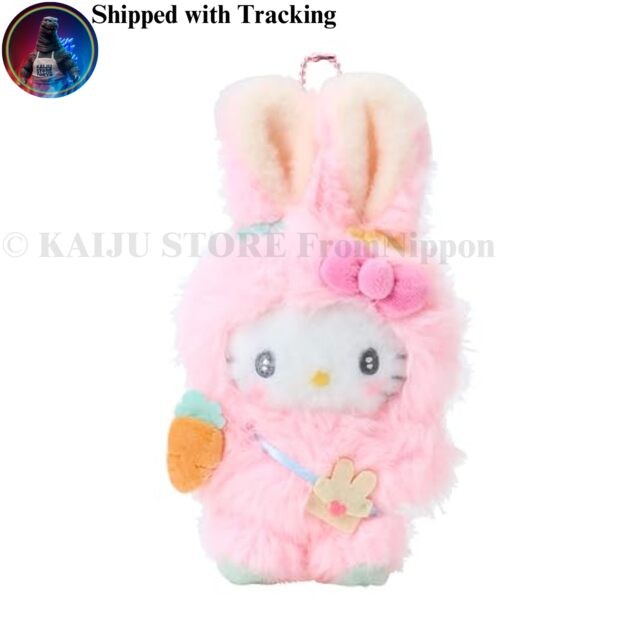 Hello Kitty Mascot Holder Fluffy Bunny Ears Sanrio Plush Keychain H18cm