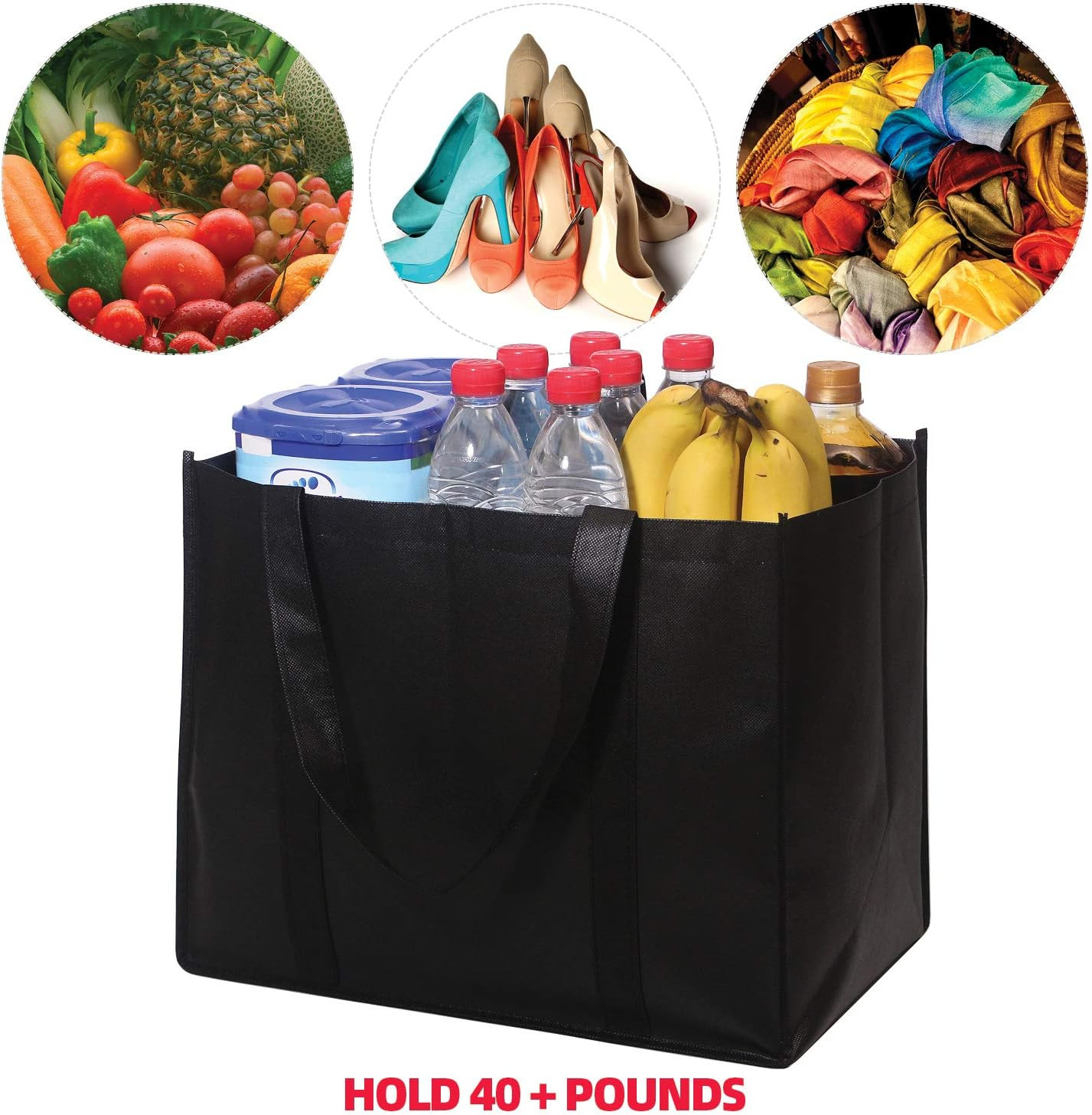Set of 10 Reusable Grocery Bags Extra Large Foldable Heavy Duty Shopping Tote Pr