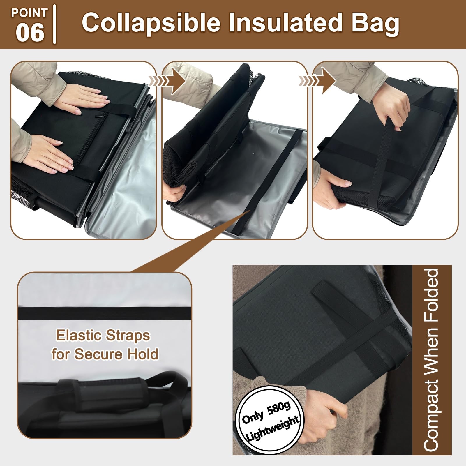 Insulated Grocery Bag Removable Bottom Board Zip Drawstring Cooler Delivery