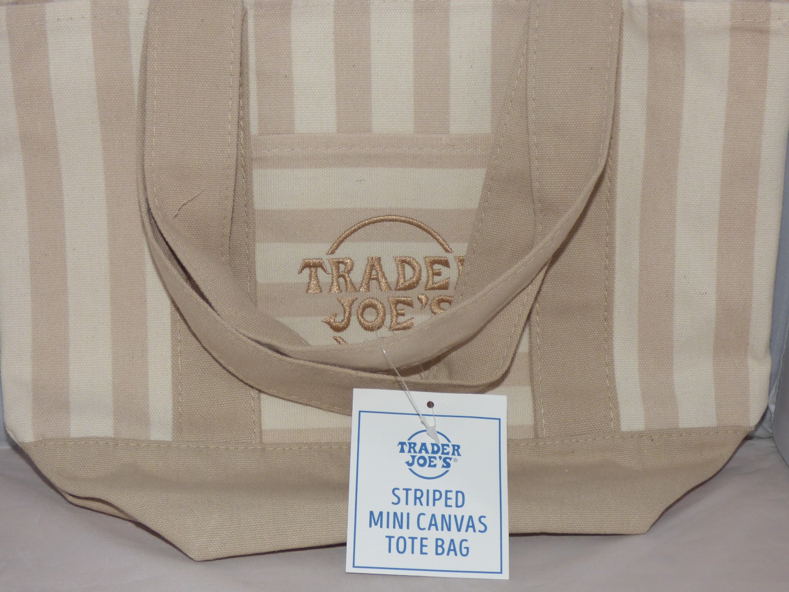 Trader Joe’s – Mini Canvas STRIPED Tote Bag – Beige – Summer 2026 – Limited Ed