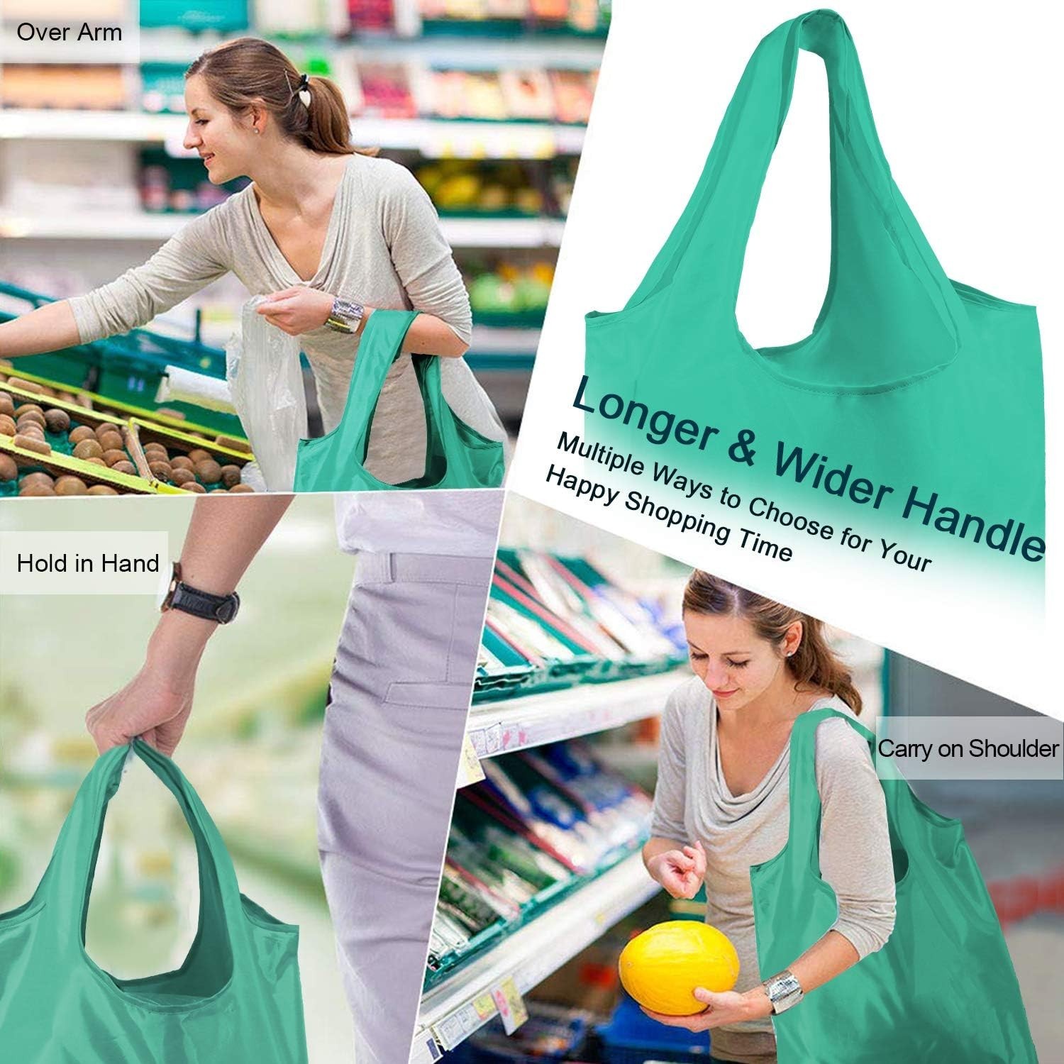 Reusable Grocery Bags Foldable Lightweight Polyester Bulk 10 Pack