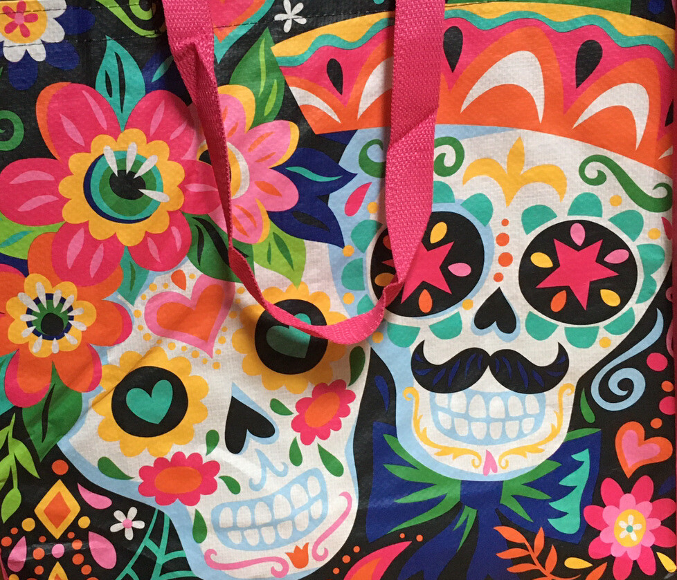 New XXL Sugar Skulls~Day Of The Dead~Shopping Bag Reusable Tote Bag~Marshalls