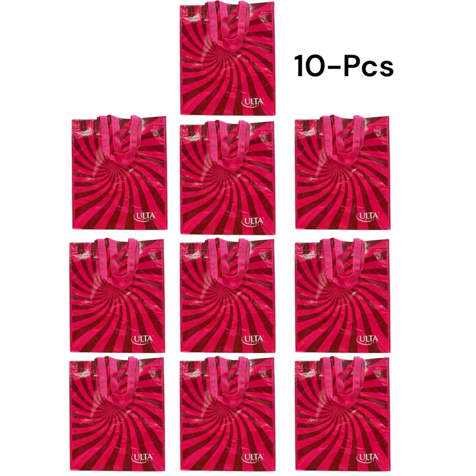 Ulta Beauty PINK Striped Reusable Shopping / Grocery Tote Bag lot of 10, BN