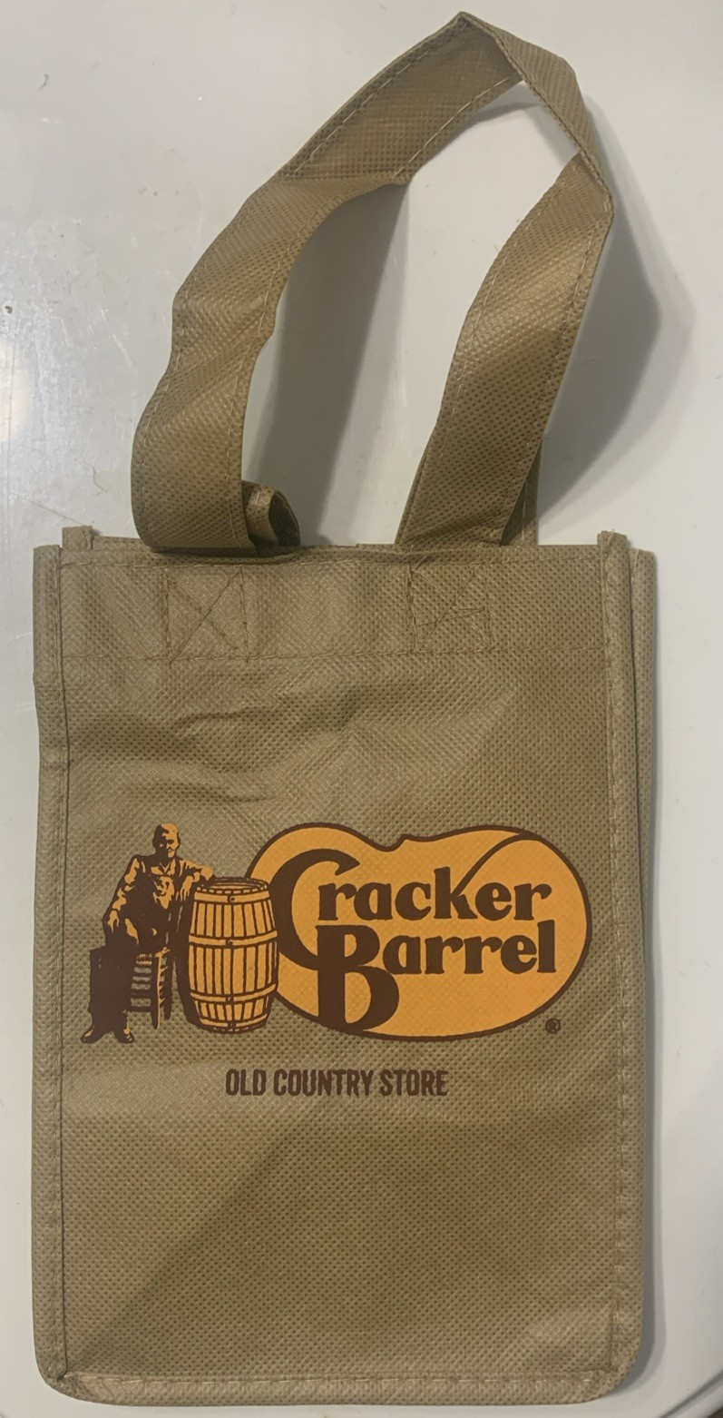 Cracker Barrel Old Country Store Logo Tan Small Cloth Bag W/Handles 8” X 5.5”