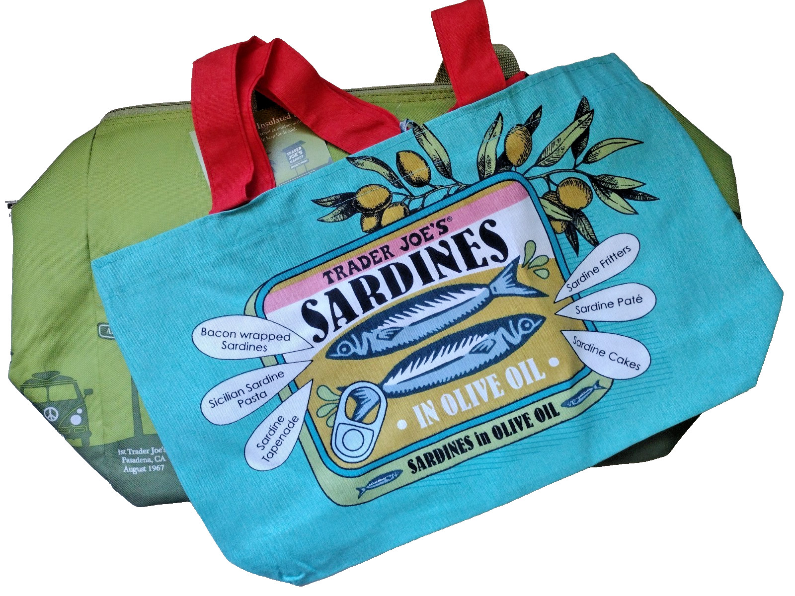 2PC Combo Trader Joe’s 8gal INSULATED Bag /1 Sardines Canvas Tote
