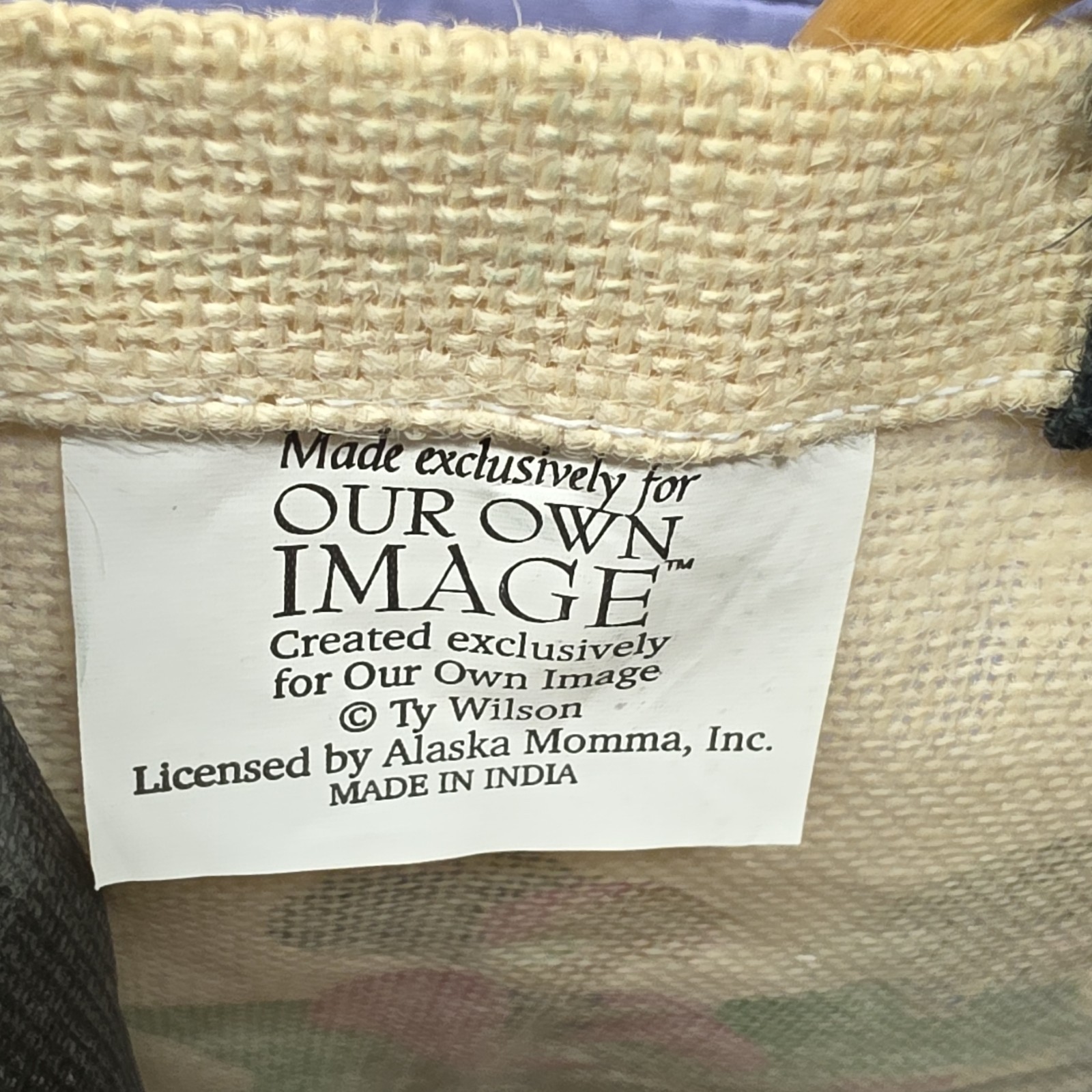 Our Own Image Reusable Tote Bag Wooden Handles Beige/Green Multicolor 12×12