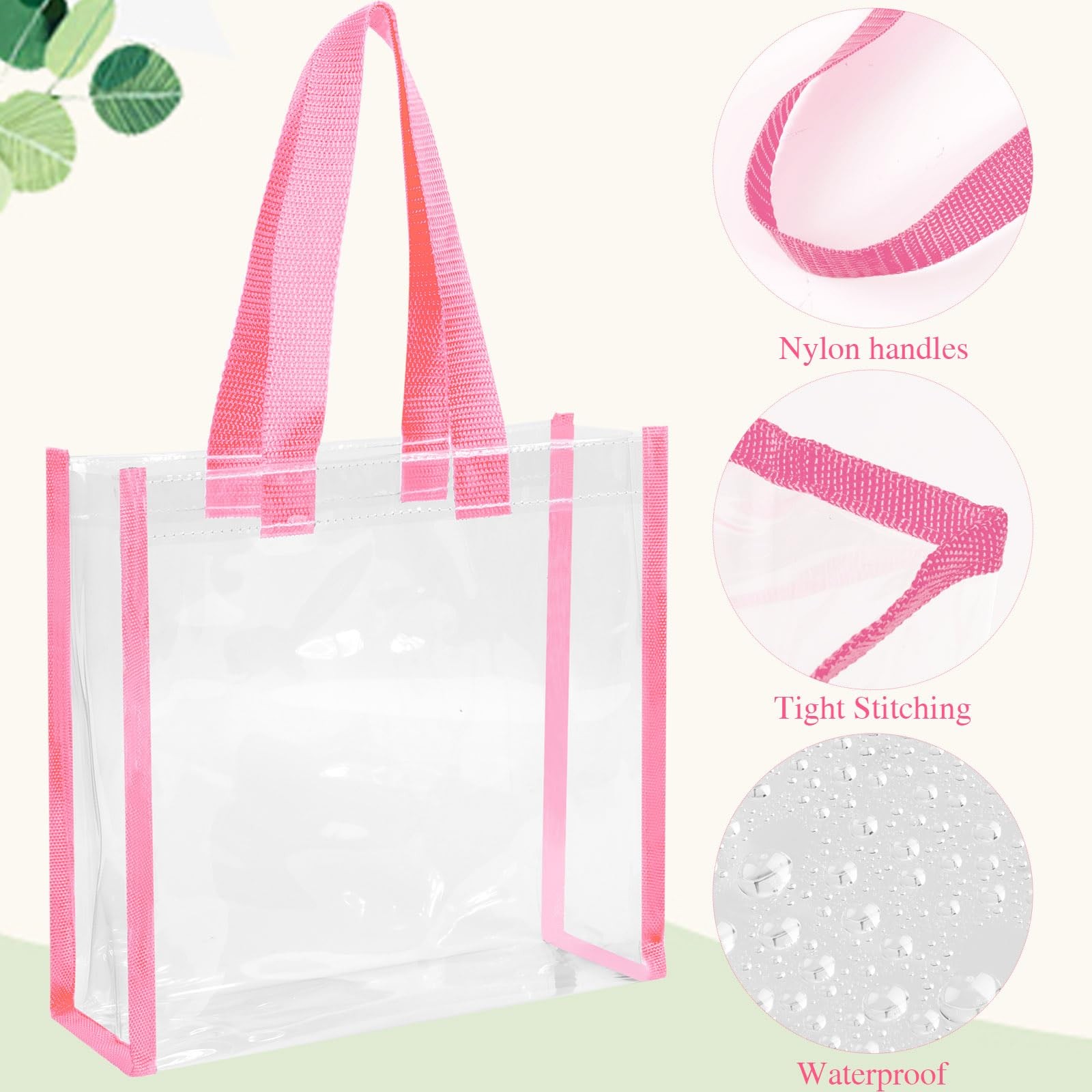 20 Pack Plastic Clear Tote Bags 10 x 10 x 4 Inch Stadium Approved Gift Bag wi…