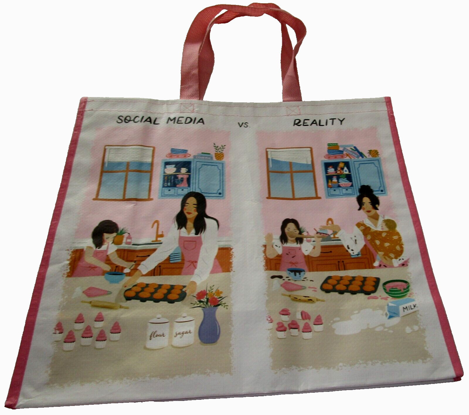 Reusable Tote Bag ~ 19″ X18″ X 8″ ~ SOCIAL MEDIA VS. REALITY ~ HomeGoods