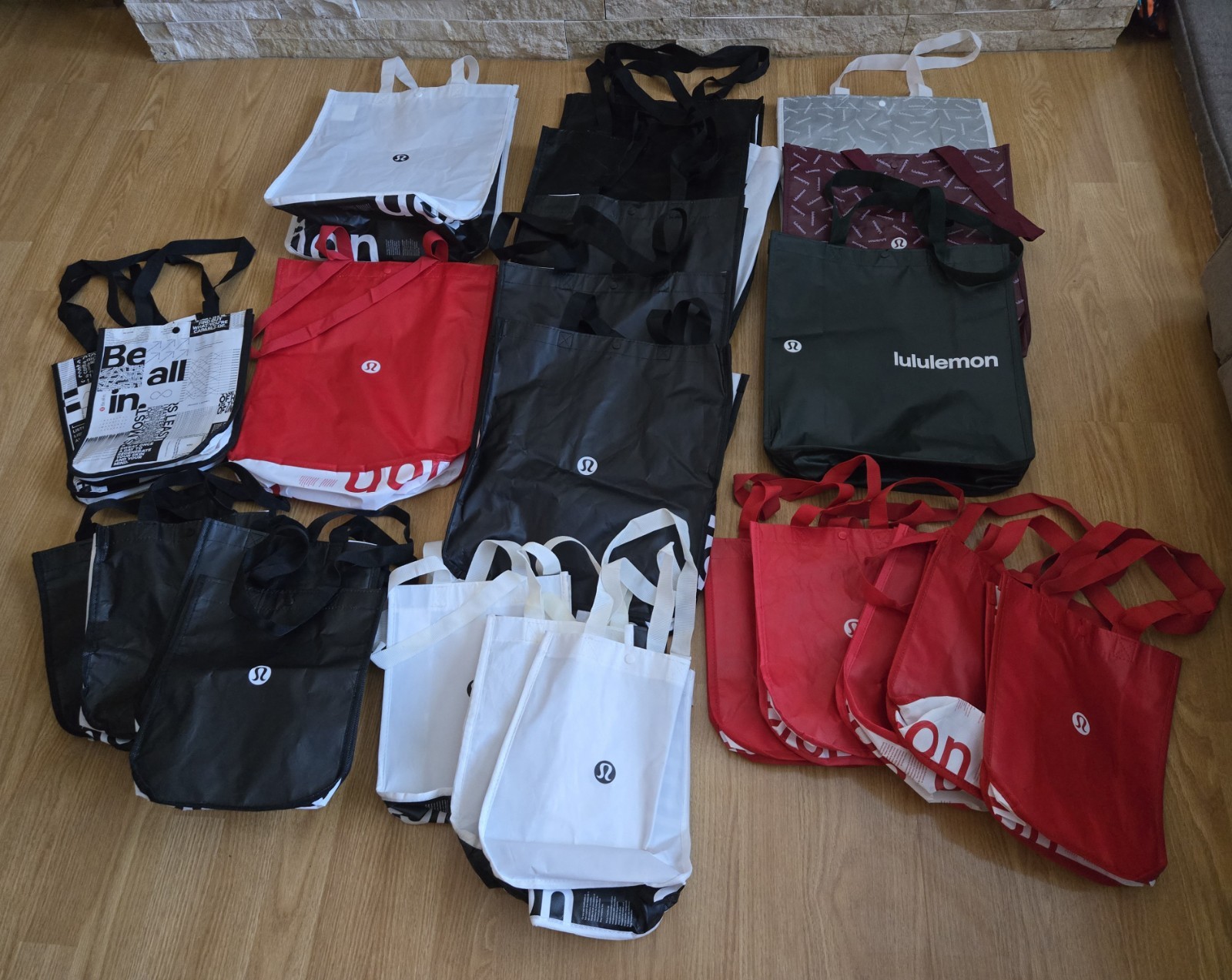 Large Lululemon Shopping Bag Lot Of 24 Small And Large Bags Assorted Colors