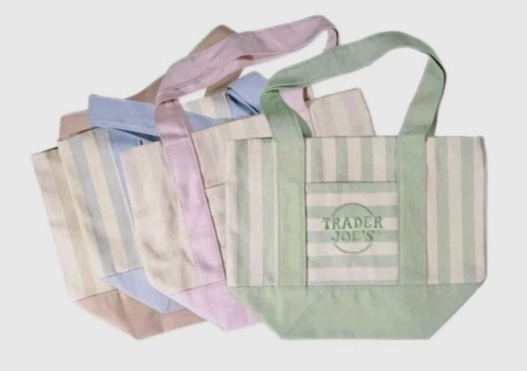 Trader Joe’s Mini Pastel Stripe Canvas Tote Bag Limited Edition 2026 Set Of 4